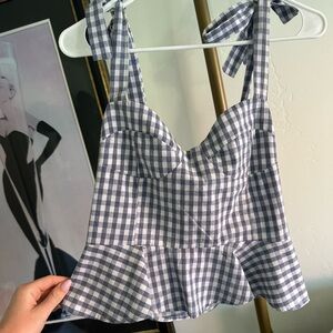Gingham Checkered Peplum Top